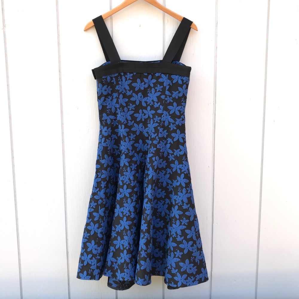 Carolina Herrera Black and Blue Floral Midi Dress